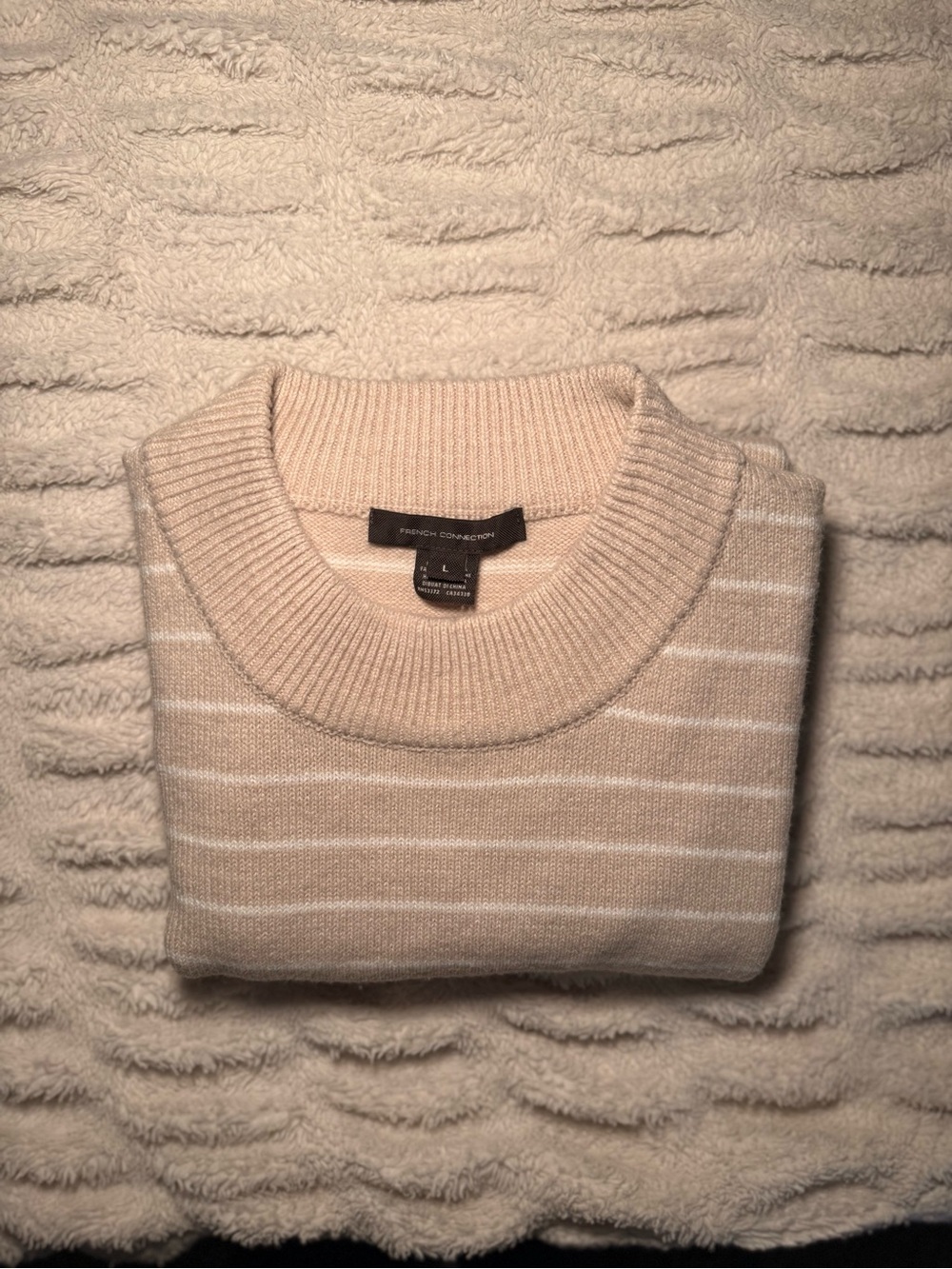 French Connection women’s Cream Striped Crewneck Sweater Size L
